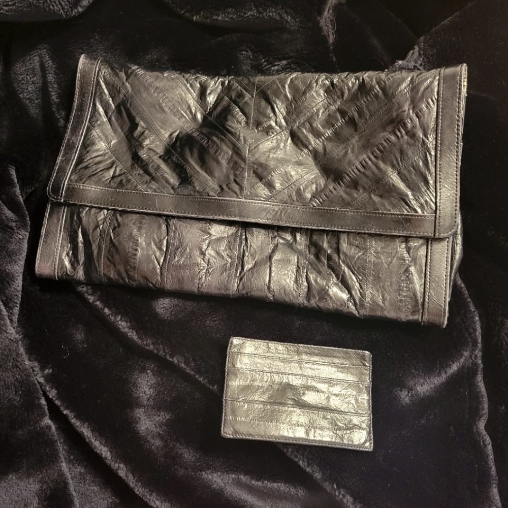 SUNCO  Vintage genuine eel clutch and tiny purse